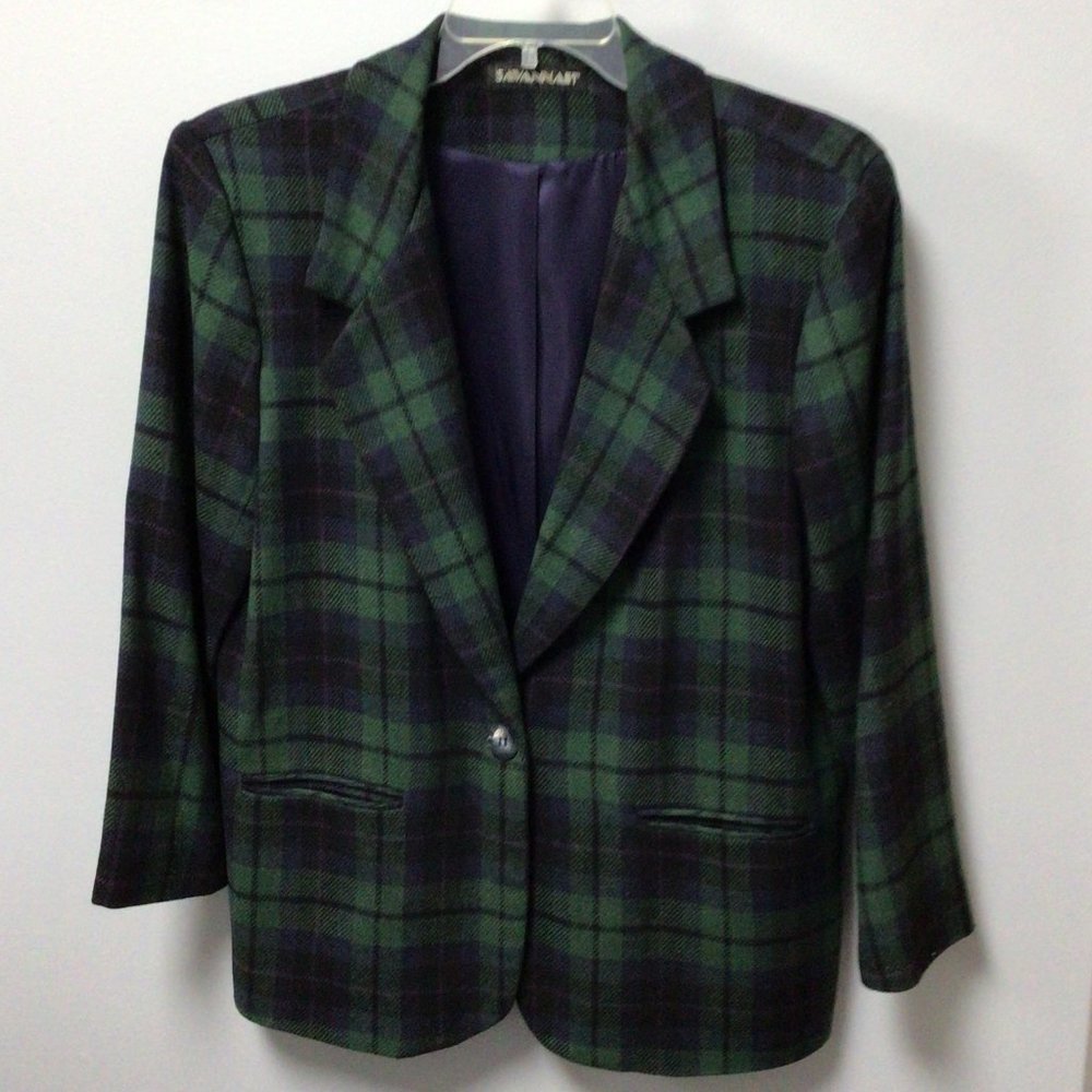 Savannah - Green, blue. black, and purple plaid wool blazer